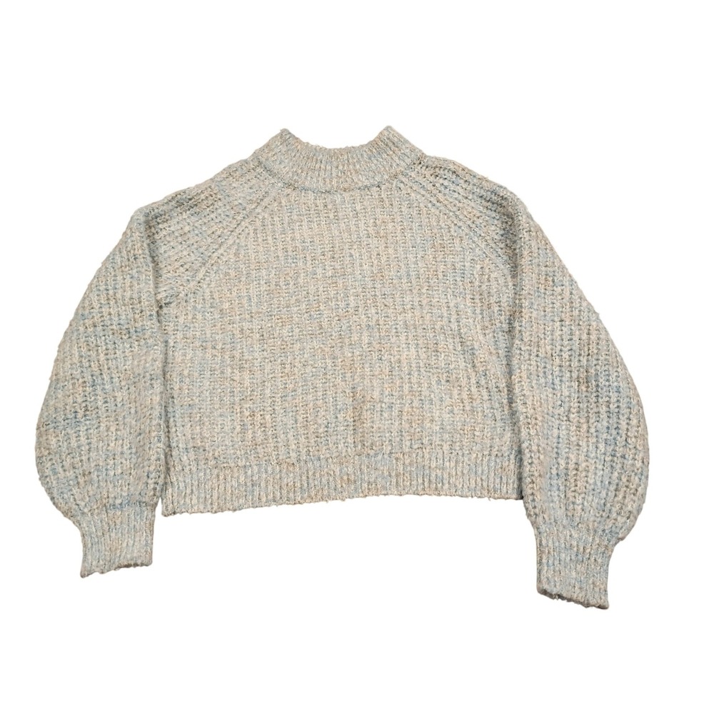a.n.a Pullover Sweater Womens Medium Blue Marled Mock Neck Chunky Cropped Knit